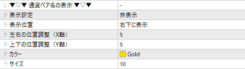 通貨ペア名と時間足の表示機能設定画面