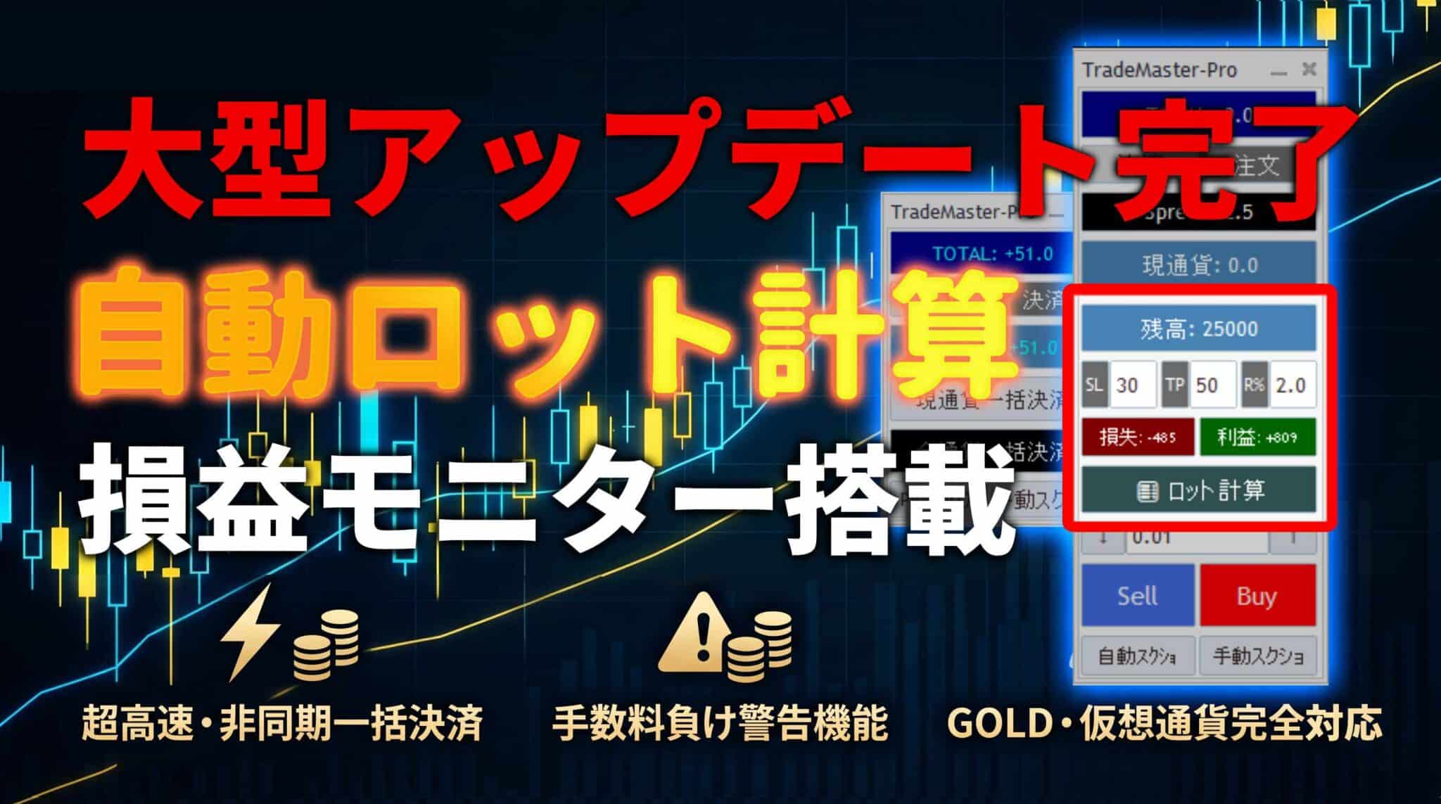 TradeMasterProの大型アップデートが完了。自動ロット計算＆損益モニターを搭載しました